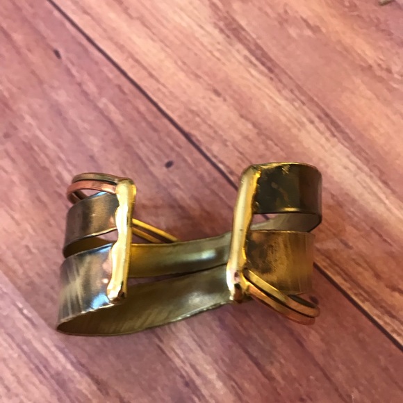 “Wood” look Cuff Bracelet w/Gold & Copper Accent - Picture 3 of 6